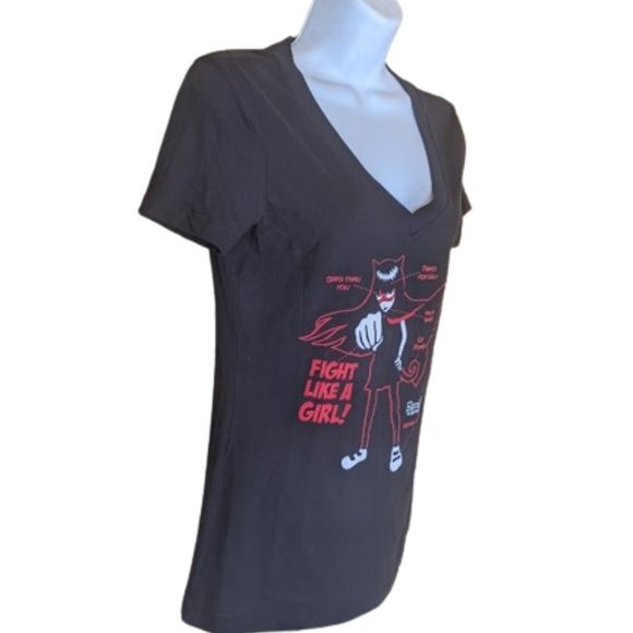 EMILY THE STRANGE Black Red V-Neck T-Shirt-Size Medium NWOT NEW - Picture 3 of 3